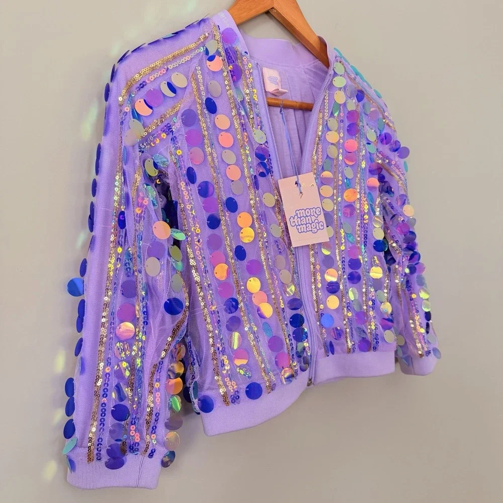 Girls‎ Sequin Bomber Jacket Iridescent Shiny Pageant (MORE THAN MAGIC) SZ-S 6/6X